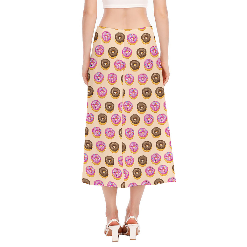 8-Bit Pixel Donut Print Side Slit Midi Skirt