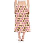 8-Bit Pixel Donut Print Side Slit Midi Skirt