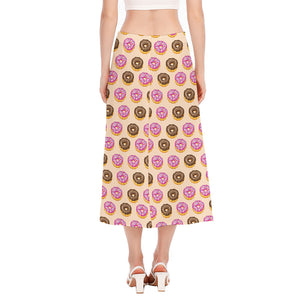 8-Bit Pixel Donut Print Side Slit Midi Skirt