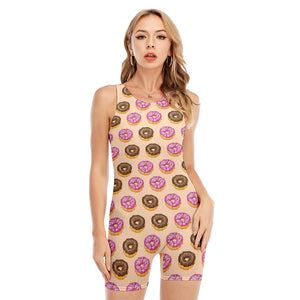 8-Bit Pixel Donut Print Sleeveless One Piece Swimsuit