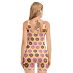 8-Bit Pixel Donut Print Sleeveless One Piece Swimsuit