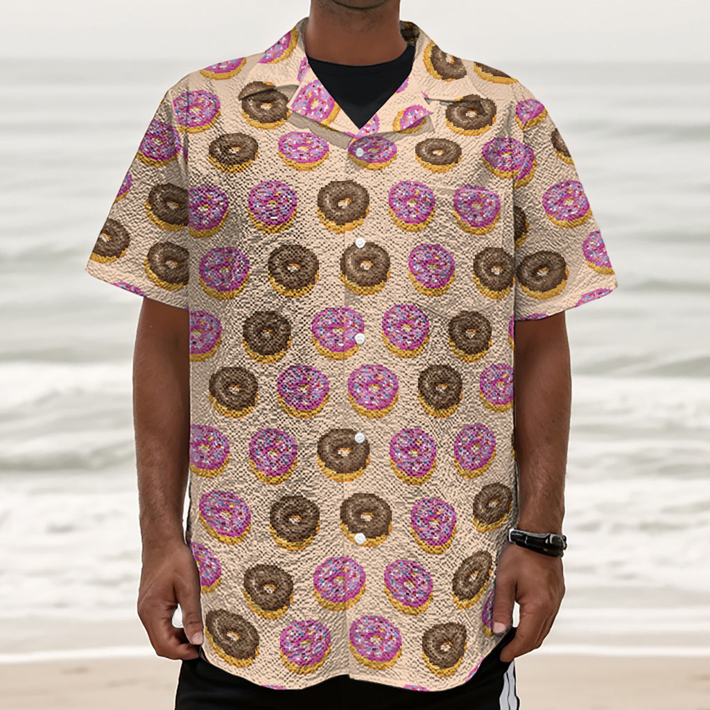 8-Bit Pixel Donut Print Textured Short Sleeve Shirt