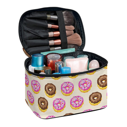 8-Bit Pixel Donut Print Travel Makeup Bag