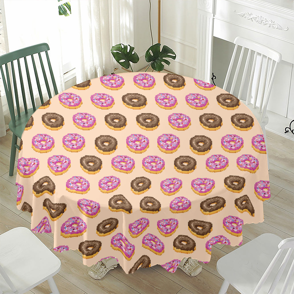 8-Bit Pixel Donut Print Waterproof Round Tablecloth