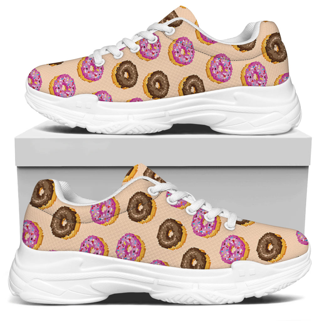 8-Bit Pixel Donut Print White Chunky Shoes