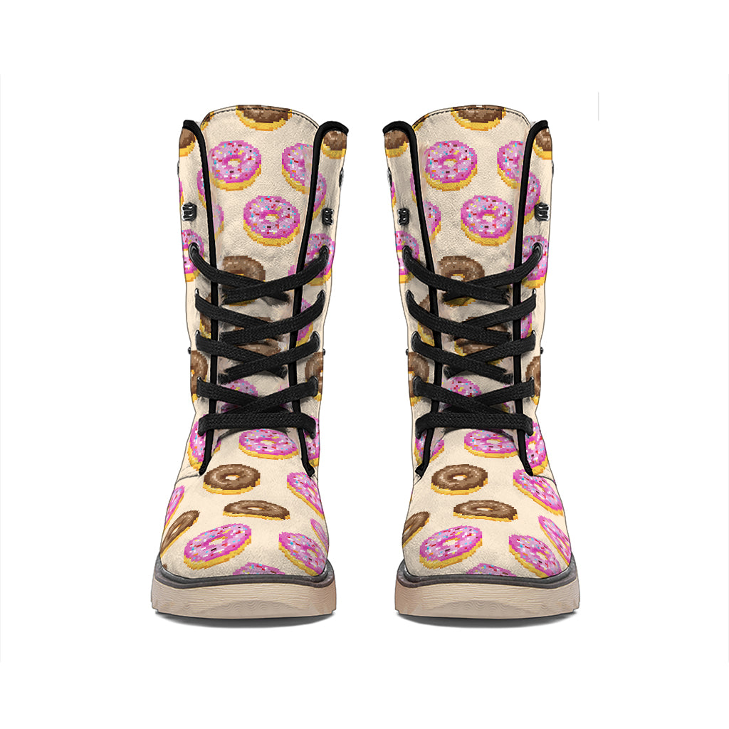 8-Bit Pixel Donut Print Winter Boots