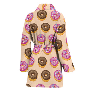 8-Bit Pixel Donut Print Women's Bathrobe