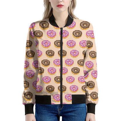 8-Bit Pixel Donut Print Women's Bomber Jacket