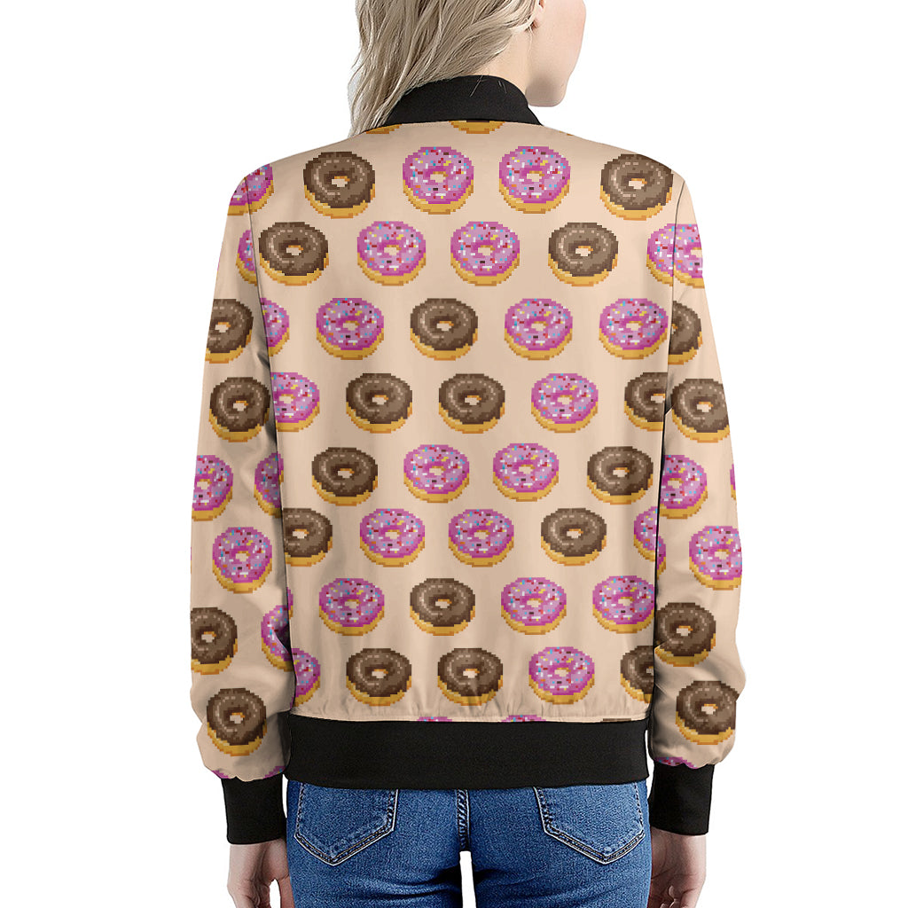 8-Bit Pixel Donut Print Women's Bomber Jacket