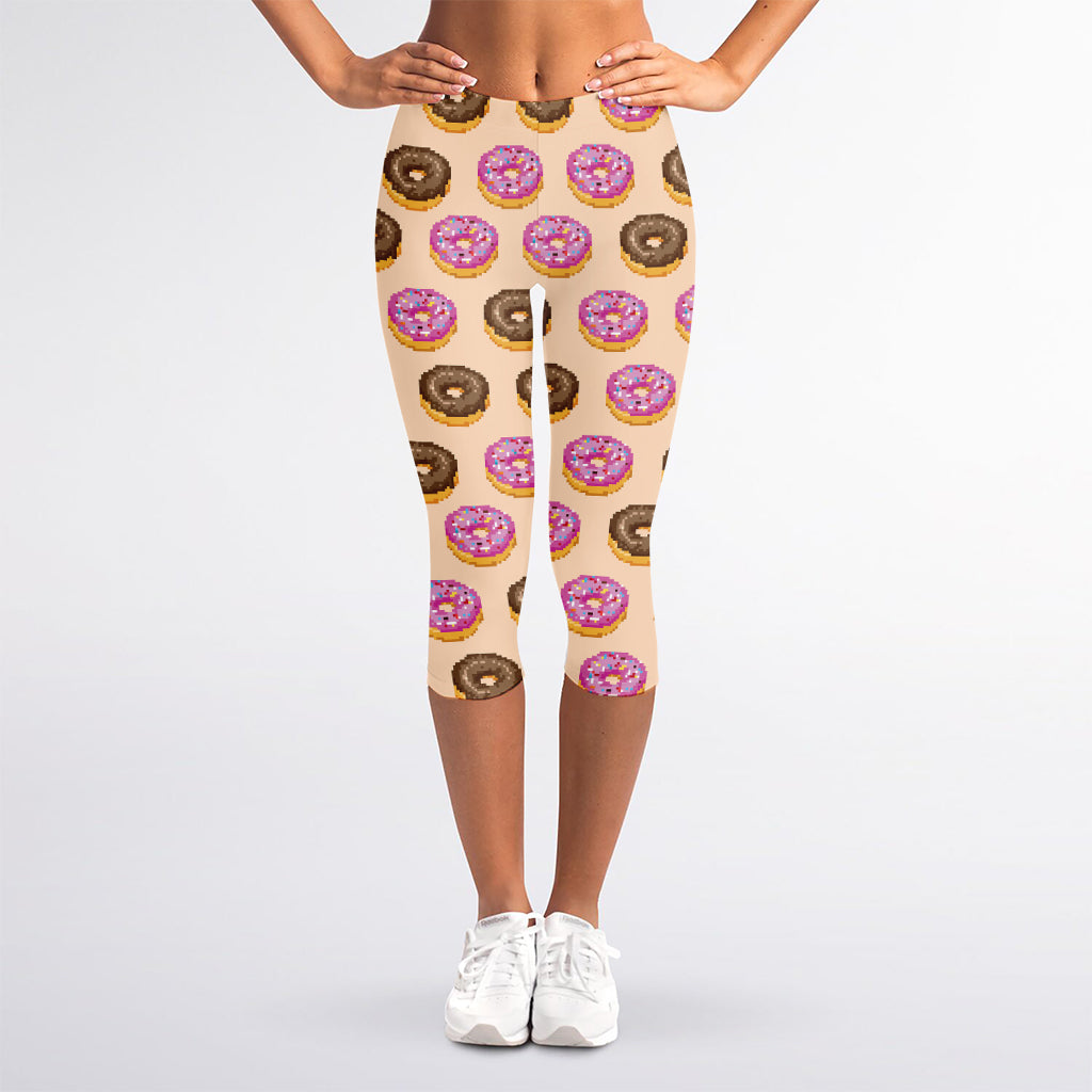 8-Bit Pixel Donut Print Women's Capri Leggings