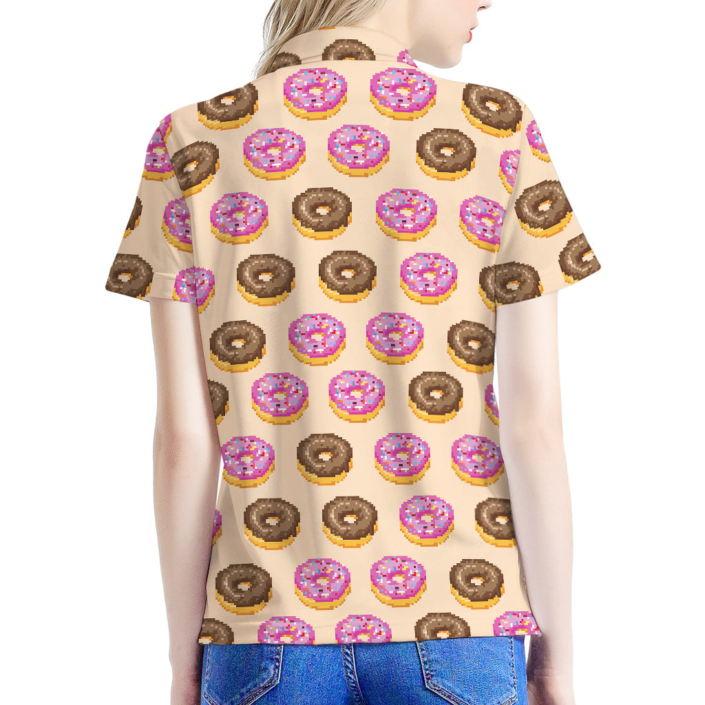 8-Bit Pixel Donut Print Women's Polo Shirt