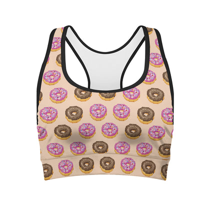 8-Bit Pixel Donut Print Women's Sports Bra
