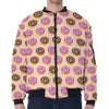 8-Bit Pixel Donut Print Zip Sleeve Bomber Jacket