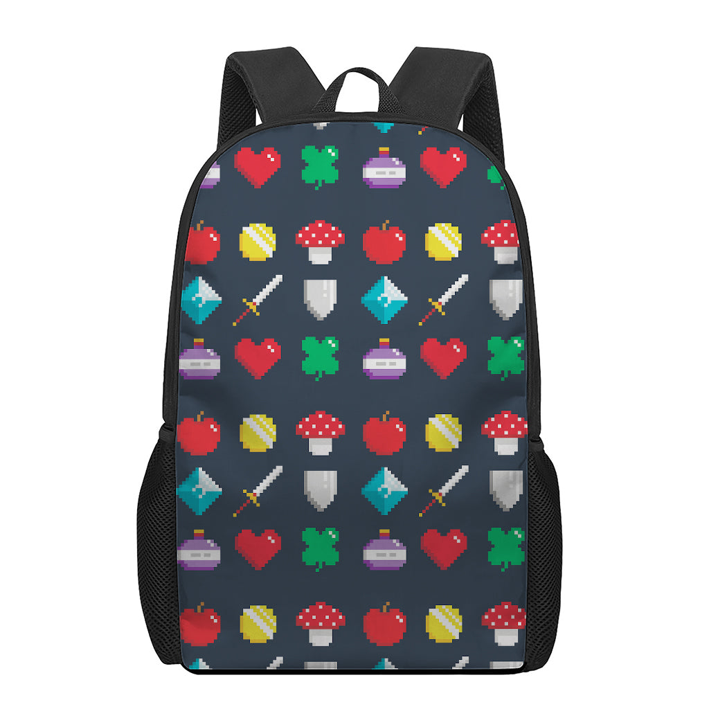 8-Bit Pixel Game Items Print 17 Inch Backpack