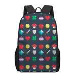 8-Bit Pixel Game Items Print 17 Inch Backpack