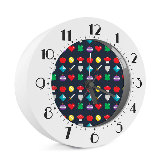 8-Bit Pixel Game Items Print Alarm Clock