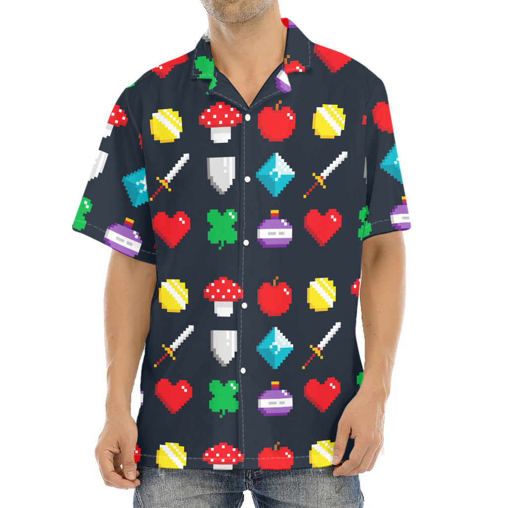 8-Bit Pixel Game Items Print Aloha Shirt