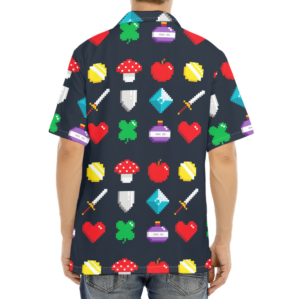 8-Bit Pixel Game Items Print Aloha Shirt
