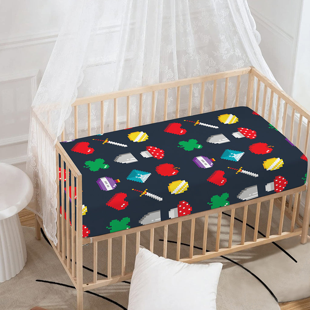 8-Bit Pixel Game Items Print Baby Crib Sheet