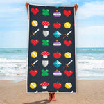 8-Bit Pixel Game Items Print Beach Towel