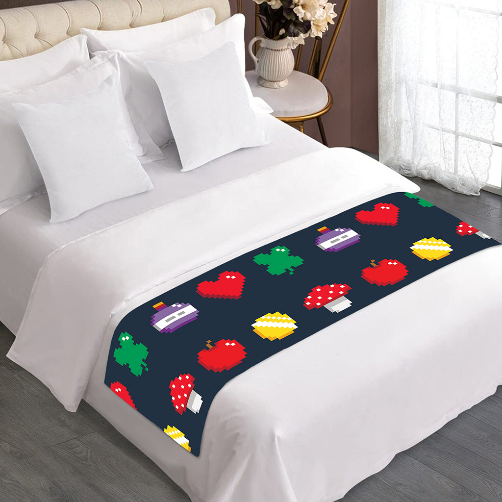 8-Bit Pixel Game Items Print Bed Runner