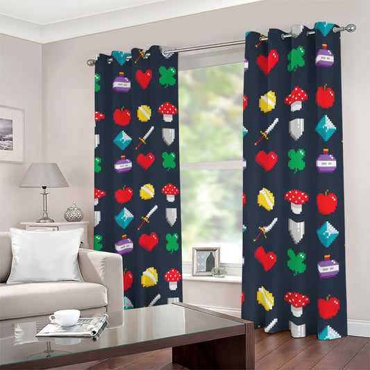 8-Bit Pixel Game Items Print Blackout Grommet Curtains