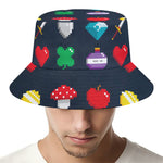 8-Bit Pixel Game Items Print Bucket Hat