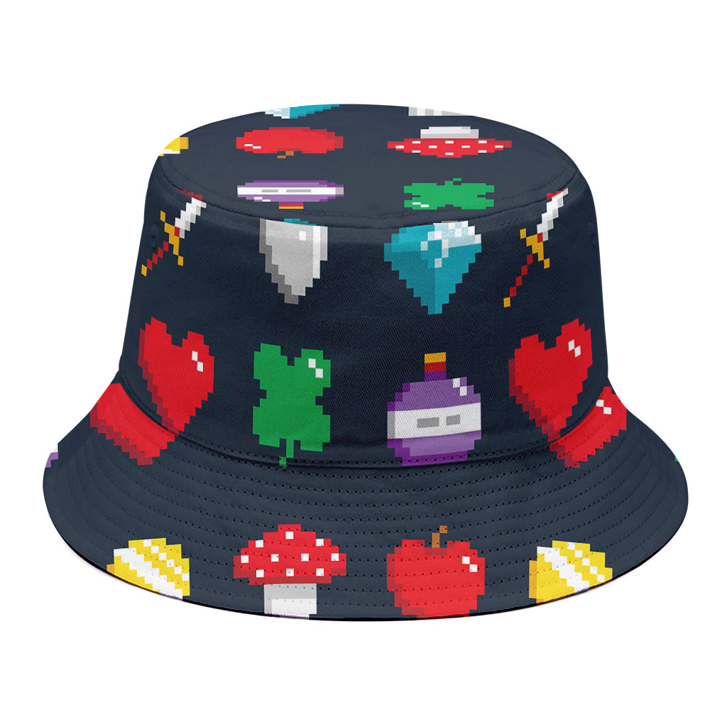 8-Bit Pixel Game Items Print Bucket Hat
