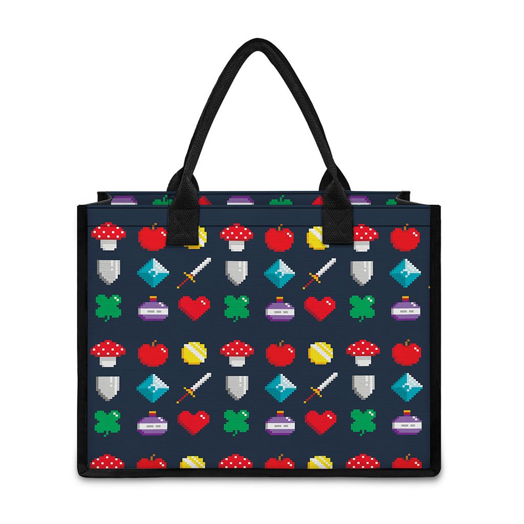 8-Bit Pixel Game Items Print Canvas Tote Bag