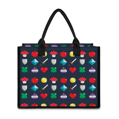 8-Bit Pixel Game Items Print Canvas Tote Bag
