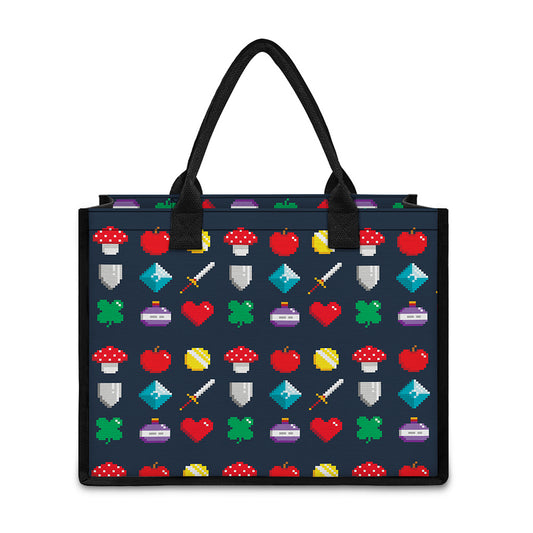8-Bit Pixel Game Items Print Canvas Tote Bag
