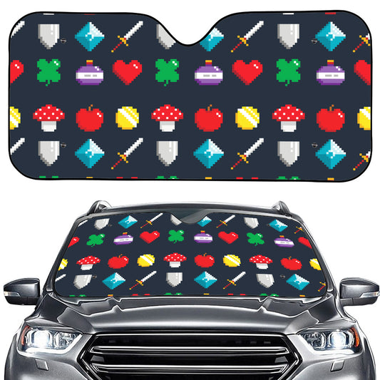 8-Bit Pixel Game Items Print Car Windshield Sun Shade