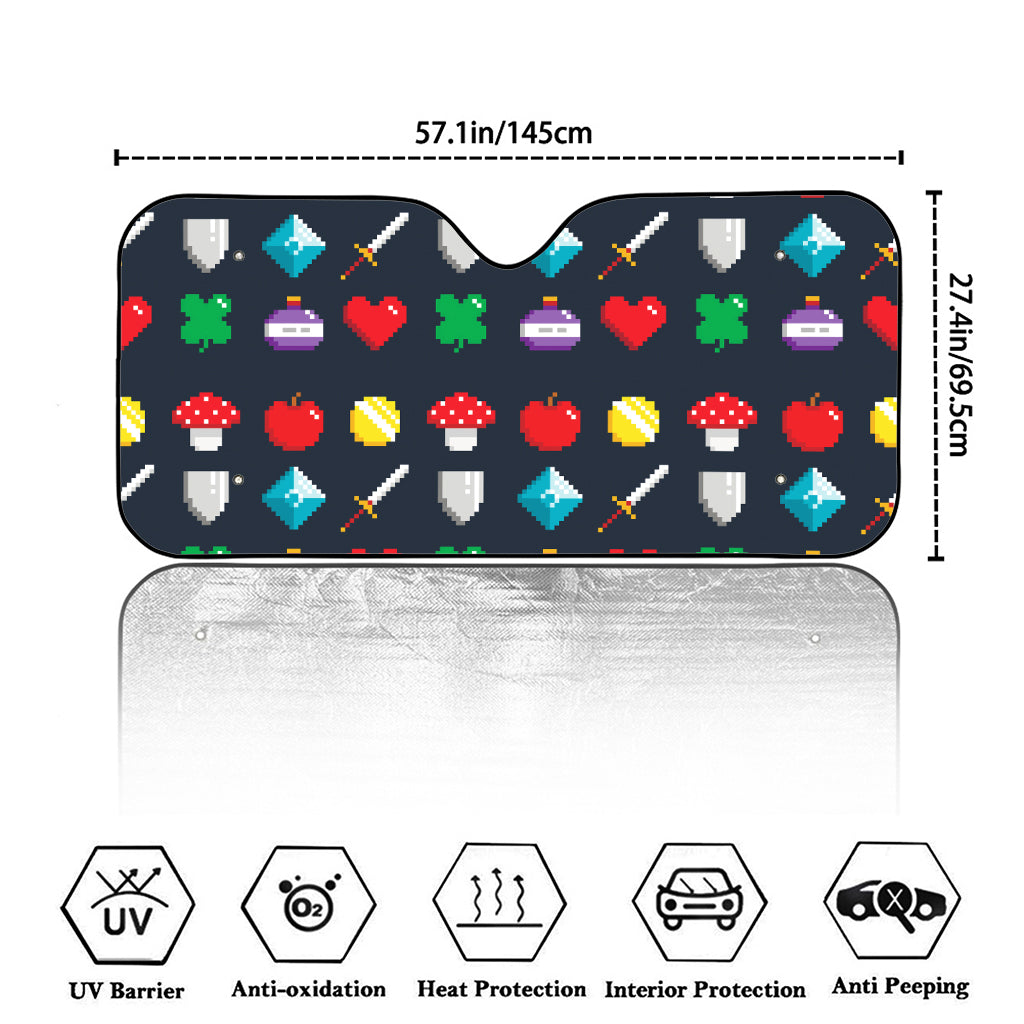 8-Bit Pixel Game Items Print Car Windshield Sun Shade