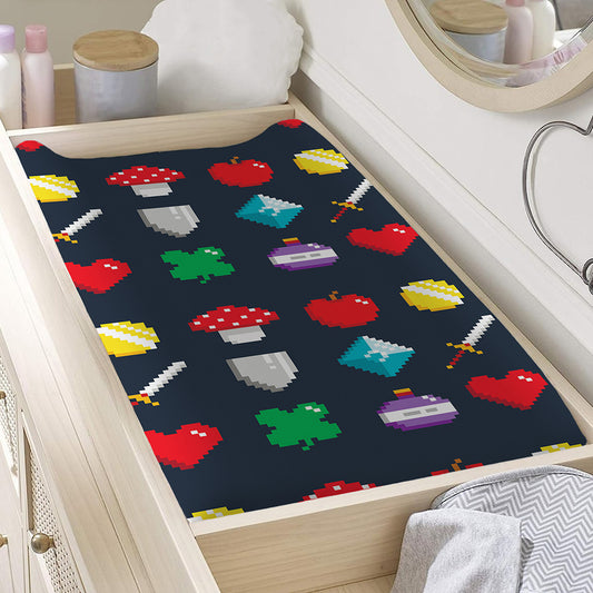 8-Bit Pixel Game Items Print Changing Pad Cover