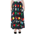 8-Bit Pixel Game Items Print Chiffon Maxi Skirt