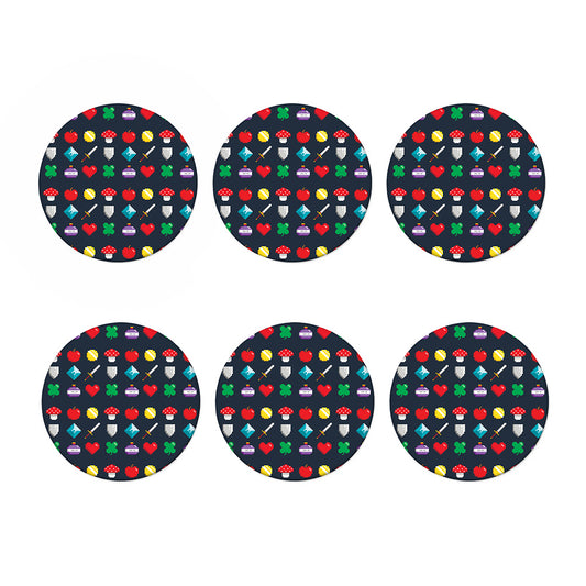 8-Bit Pixel Game Items Print Coaster Set
