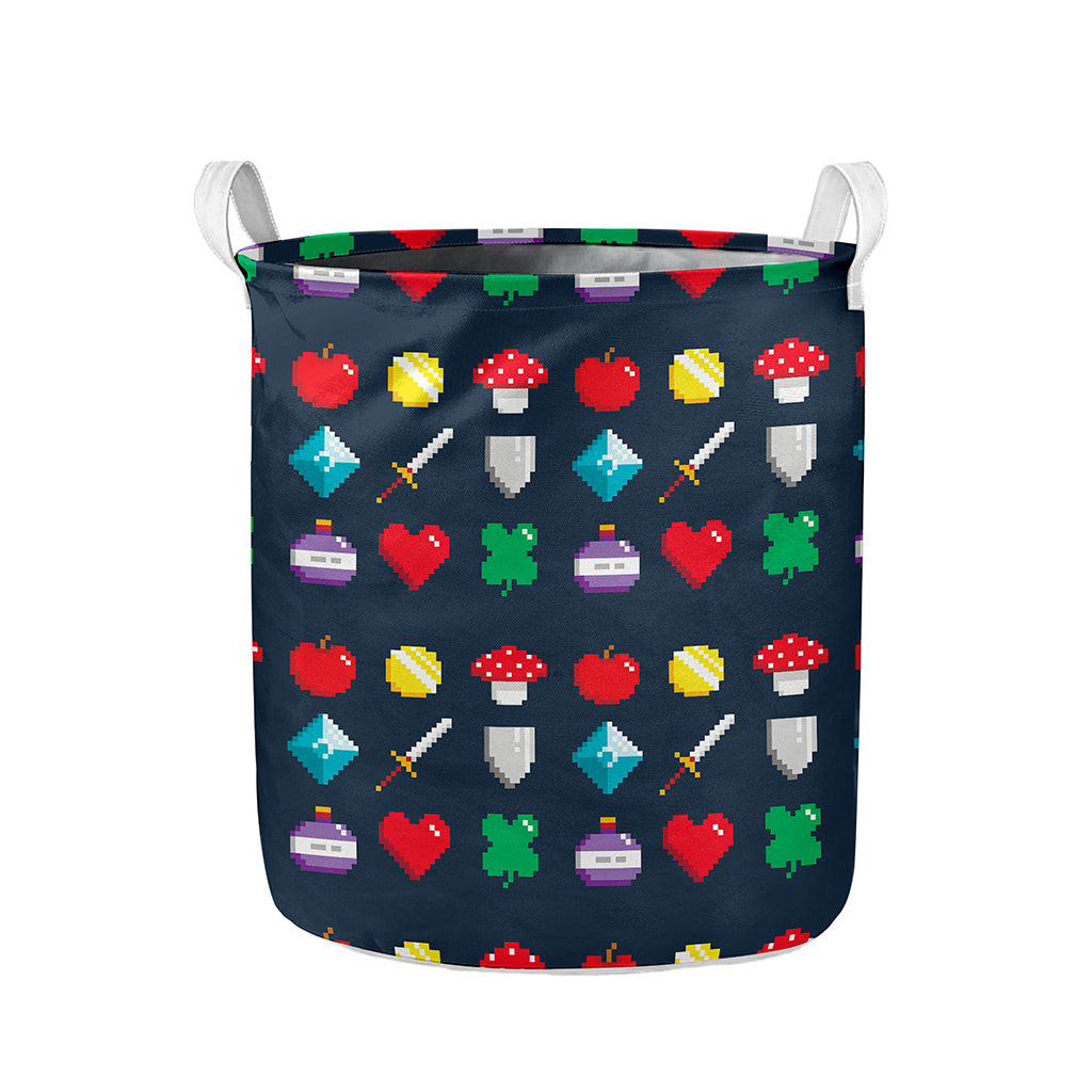 8-Bit Pixel Game Items Print Collapsible Laundry Basket