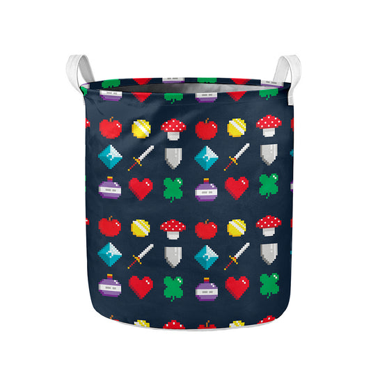 8-Bit Pixel Game Items Print Collapsible Laundry Basket