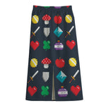 8-Bit Pixel Game Items Print Cotton Front Slit Maxi Skirt