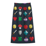 8-Bit Pixel Game Items Print Cotton Front Slit Maxi Skirt