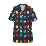 8-Bit Pixel Game Items Print Cotton Hawaiian Shirt