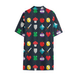 8-Bit Pixel Game Items Print Cotton Hawaiian Shirt