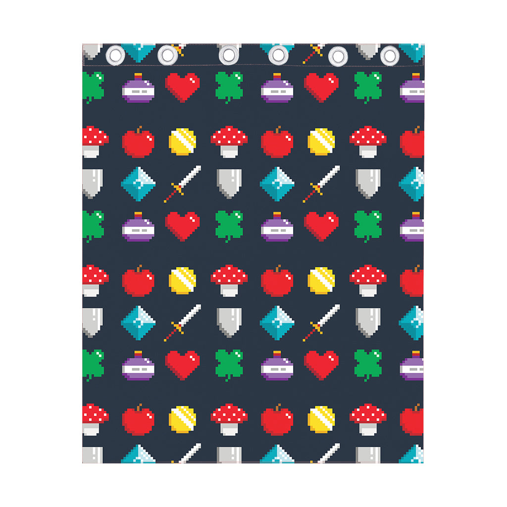 8-Bit Pixel Game Items Print Curtain