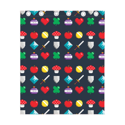 8-Bit Pixel Game Items Print Curtain