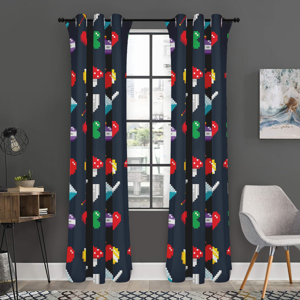 8-Bit Pixel Game Items Print Curtain