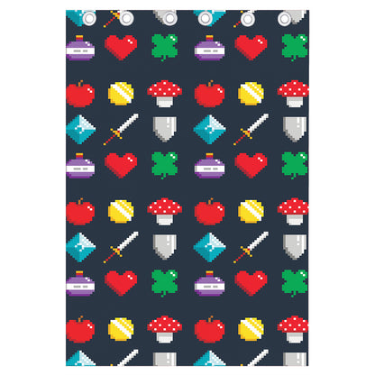 8-Bit Pixel Game Items Print Curtain