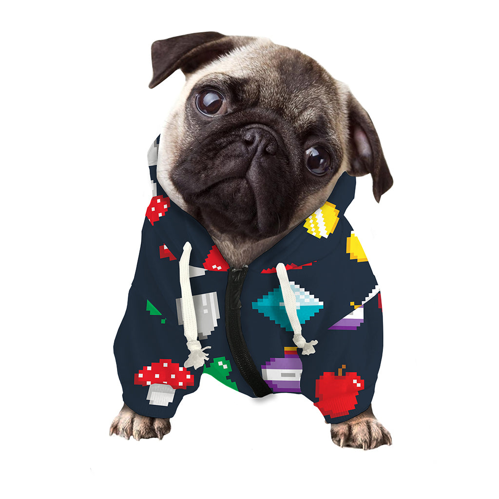 8-Bit Pixel Game Items Print Dog Zip Up Hoodie