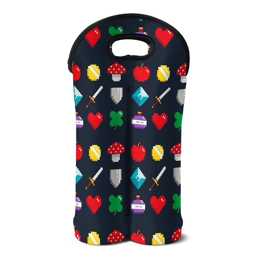 8-Bit Pixel Game Items Print Double Neoprene Wine Tote