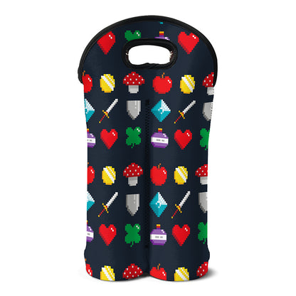 8-Bit Pixel Game Items Print Double Neoprene Wine Tote
