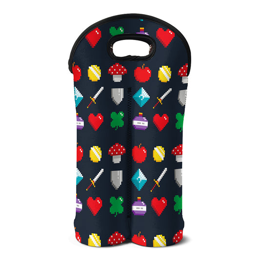8-Bit Pixel Game Items Print Double Neoprene Wine Tote